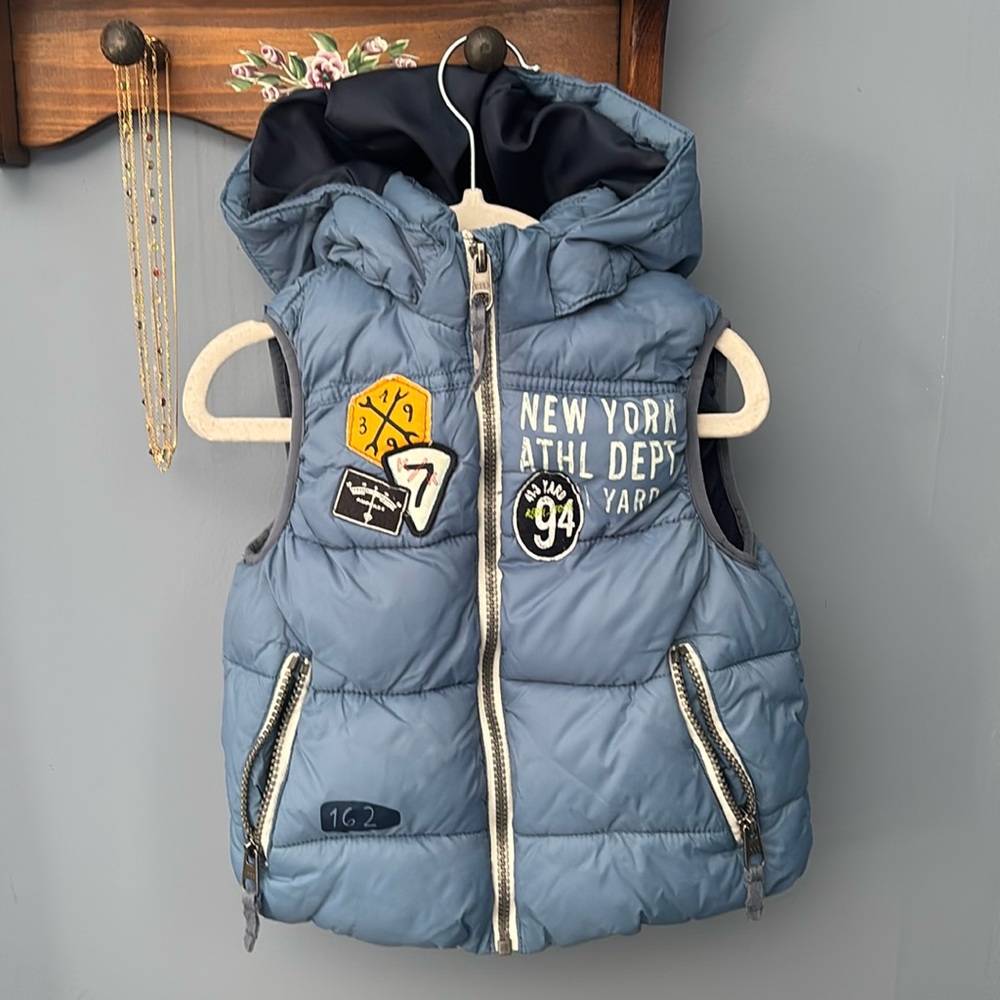 H&M Blue Puffer Vest with Patches